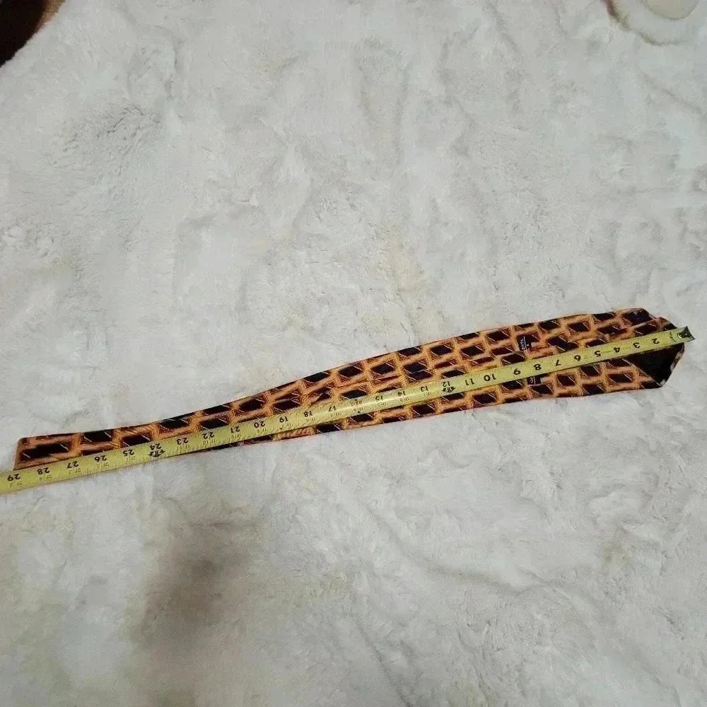Oscar de la Renta Vintage Silk Tie Geometric Print Retro Navy Orange - Picture 4 of 5